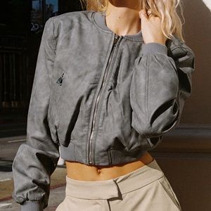 Allure faux leather bomber jacket cloud (Princess Polly)